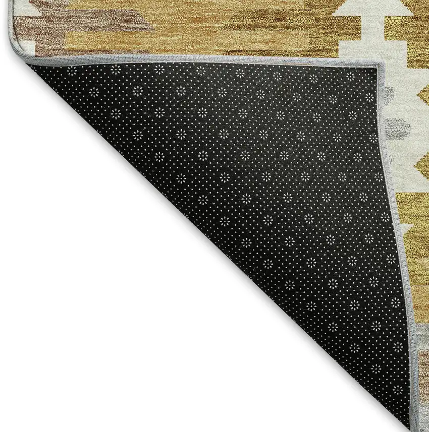 Gold Gray And Silver Southwestern Washable Area Rug With UV Protection Photo 6