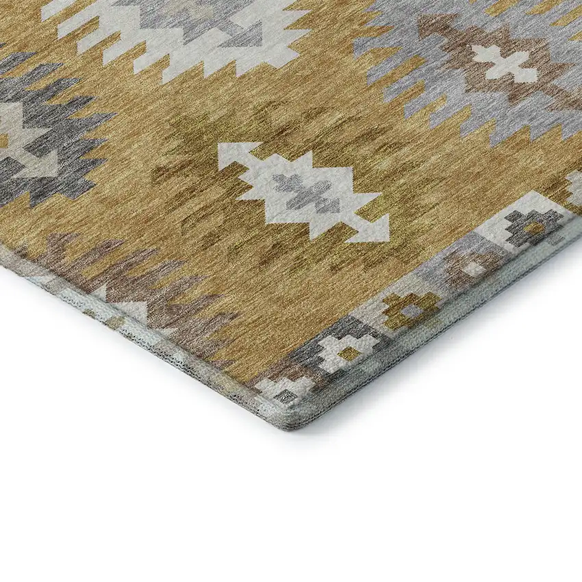Gold Gray And Silver Southwestern Washable Area Rug With UV Protection Photo 7