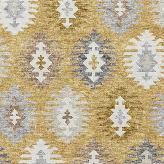 Gold Gray And Silver Southwestern Washable Area Rug With UV Protection Photo 2