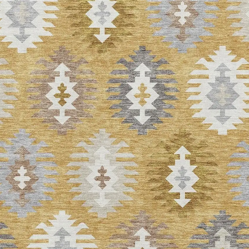 Gold Gray And Silver Southwestern Washable Area Rug With UV Protection Photo 2