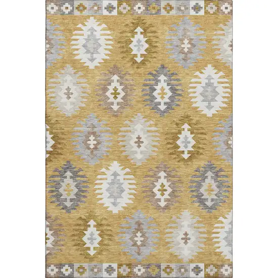 Gold Gray And Silver Southwestern Washable Area Rug With UV Protection Photo 1