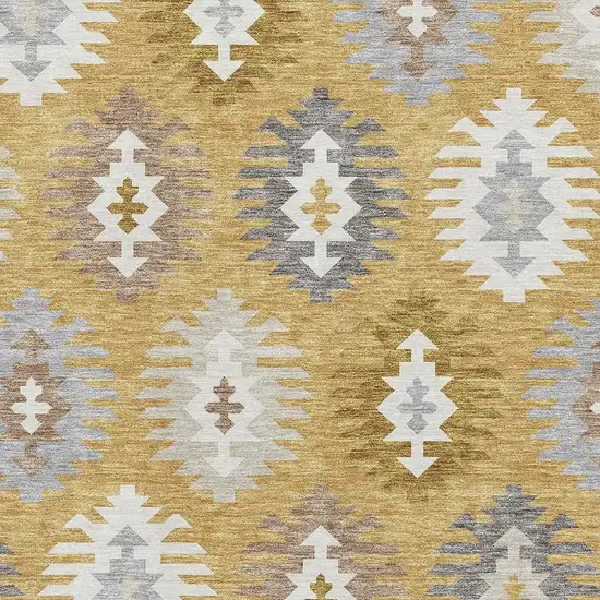 Gold Gray And Silver Southwestern Washable Area Rug With UV Protection Photo 2