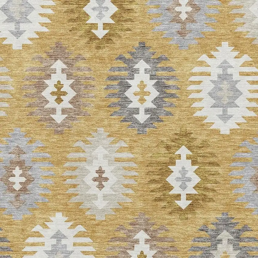 Gold Gray And Silver Southwestern Washable Area Rug With UV Protection Photo 2