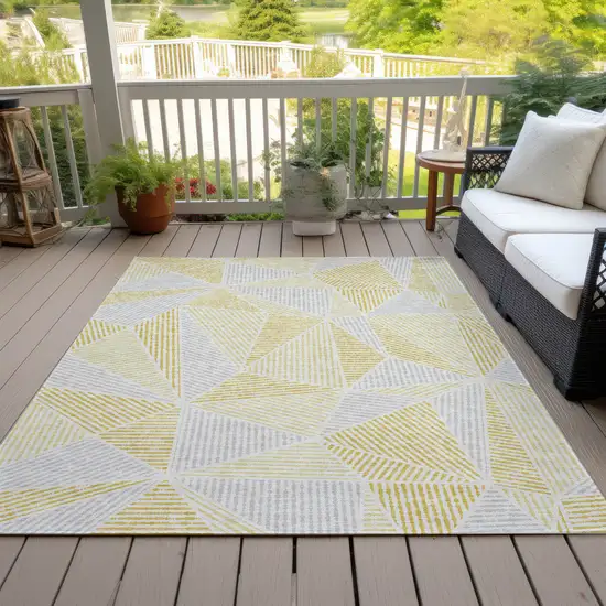 Gold Gray And Wheat Geometric Washable Indoor Outdoor Area Rug Photo 9