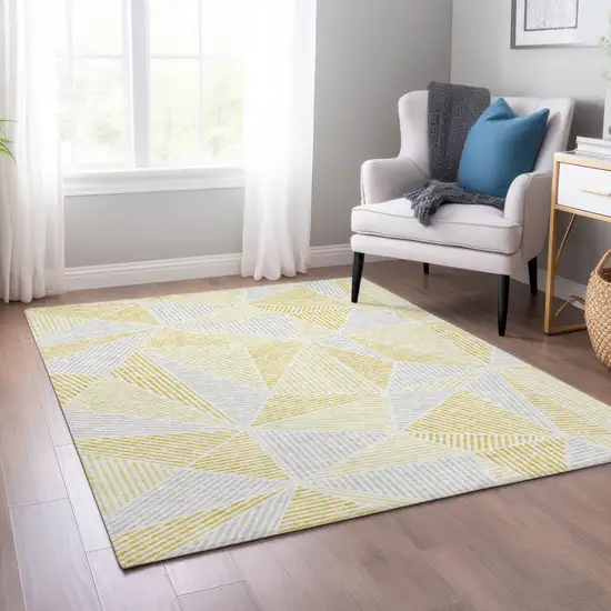Gold Gray And Wheat Geometric Washable Indoor Outdoor Area Rug Photo 8