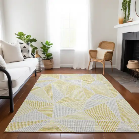 Gold Gray And Wheat Geometric Washable Indoor Outdoor Area Rug Photo 9
