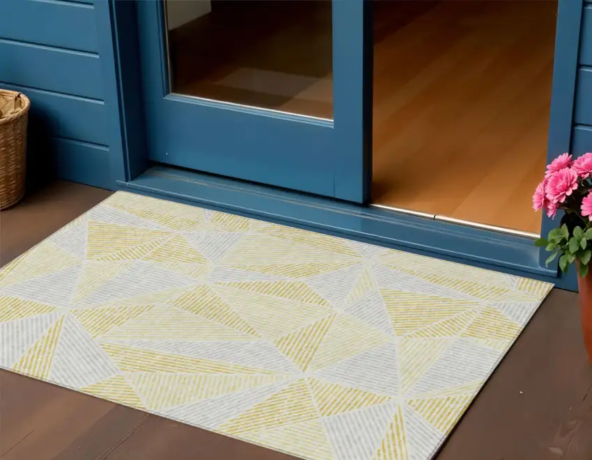 Gold Gray And Wheat Geometric Washable Indoor Outdoor Area Rug Photo 1