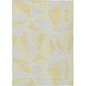 Photo of Gold Gray And Wheat Geometric Washable Indoor Outdoor Area Rug
