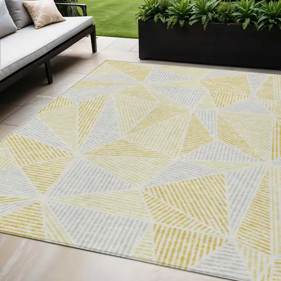 Gold Gray And Wheat Geometric Washable Indoor Outdoor Area Rug Photo 1