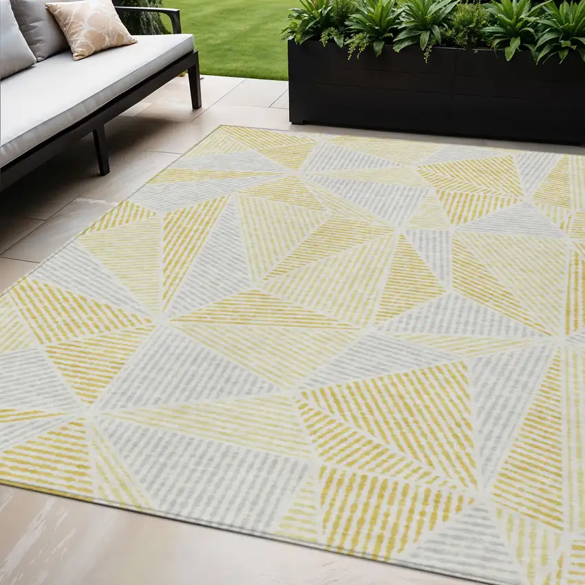 Gold Gray And Wheat Geometric Washable Indoor Outdoor Area Rug Photo 1