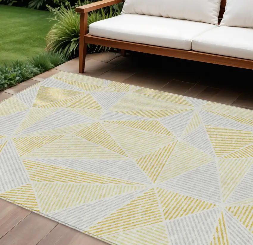 Gold Gray And Wheat Geometric Washable Indoor Outdoor Area Rug Photo 1