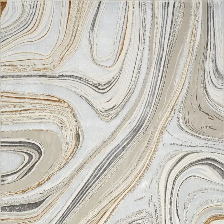 Gold Gray and Ivory Abstract Non Skid Area Rug Photo 3