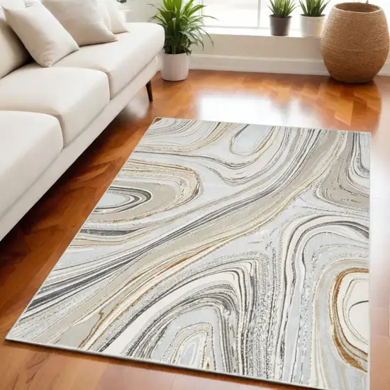 Gold Gray and Ivory Abstract Non Skid Area Rug Photo 1
