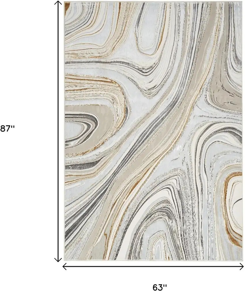 Gold Gray and Ivory Abstract Non Skid Area Rug Photo 3