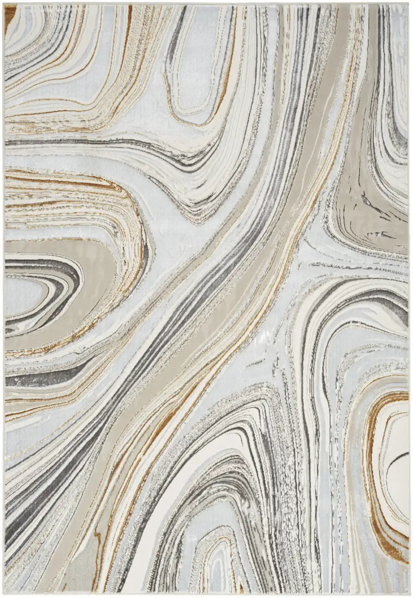 Gold Gray and Ivory Abstract Non Skid Area Rug Photo 4