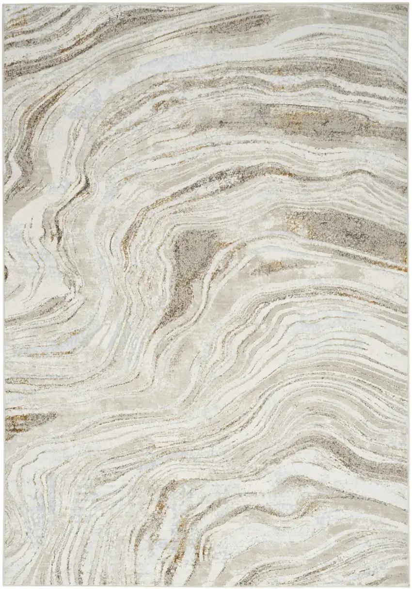 Gold Gray and Ivory Abstract Non Skid Area Rug Photo 2