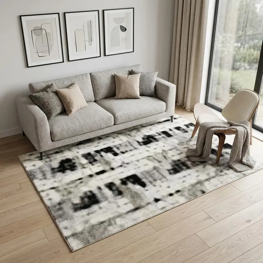 Gold Gray and Ivory Abstract Non Skid Area Rug Photo 1