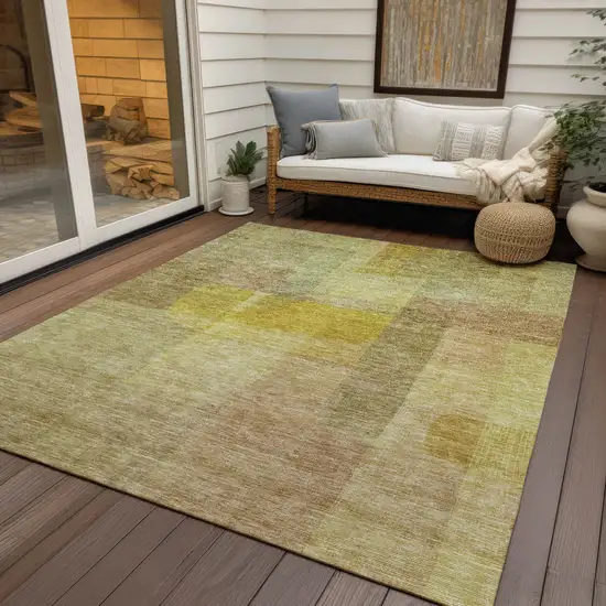 Gold Green And Brown Abstract Washable Indoor Outdoor Area Rug Photo 7