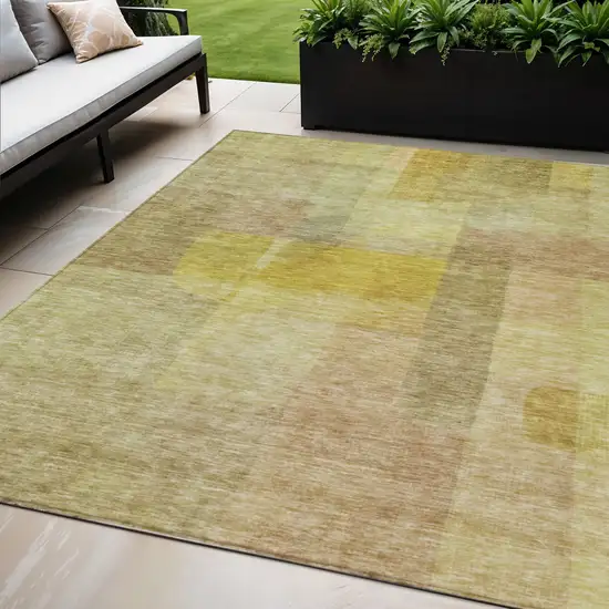 Gold Green And Brown Abstract Washable Indoor Outdoor Area Rug Photo 1