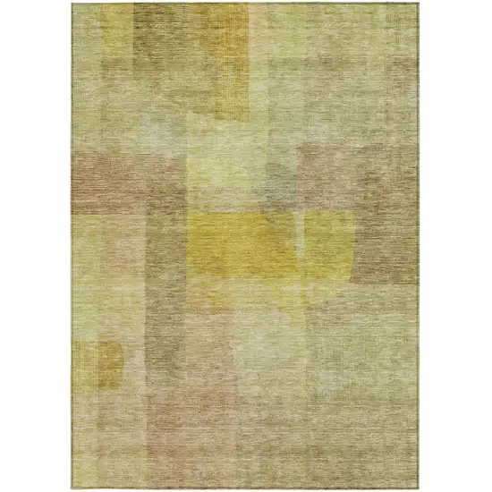 Gold Green And Brown Abstract Washable Indoor Outdoor Area Rug Photo 5
