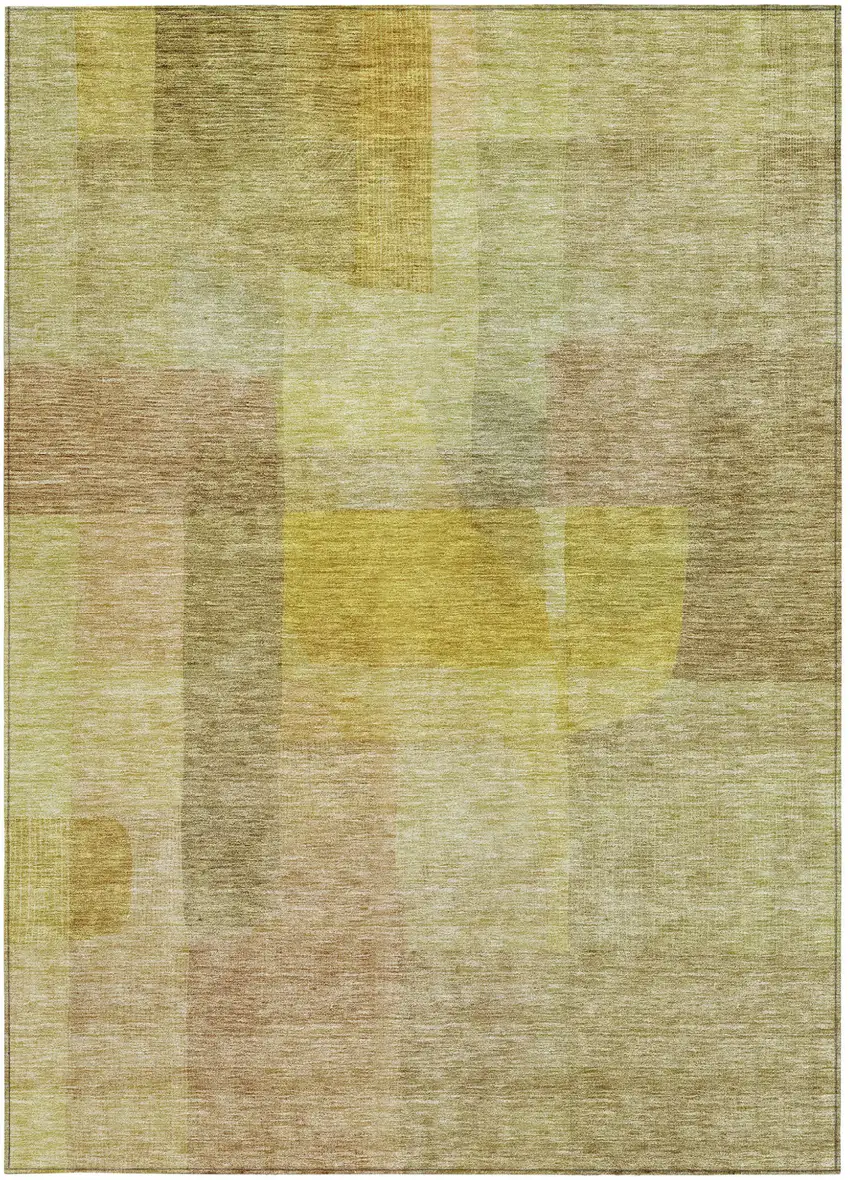 Gold Green And Brown Abstract Washable Indoor Outdoor Area Rug Photo 5