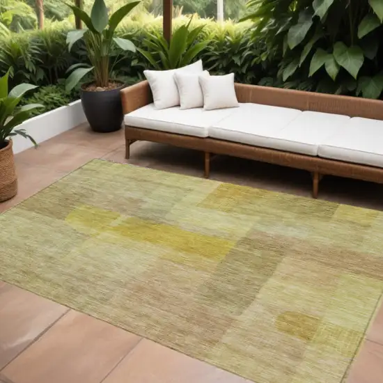 Gold Green And Brown Abstract Washable Indoor Outdoor Area Rug Photo 1
