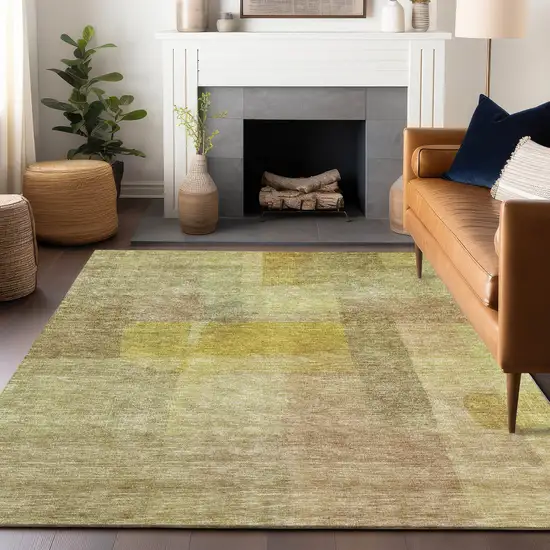 Gold Green And Brown Abstract Washable Indoor Outdoor Area Rug Photo 8
