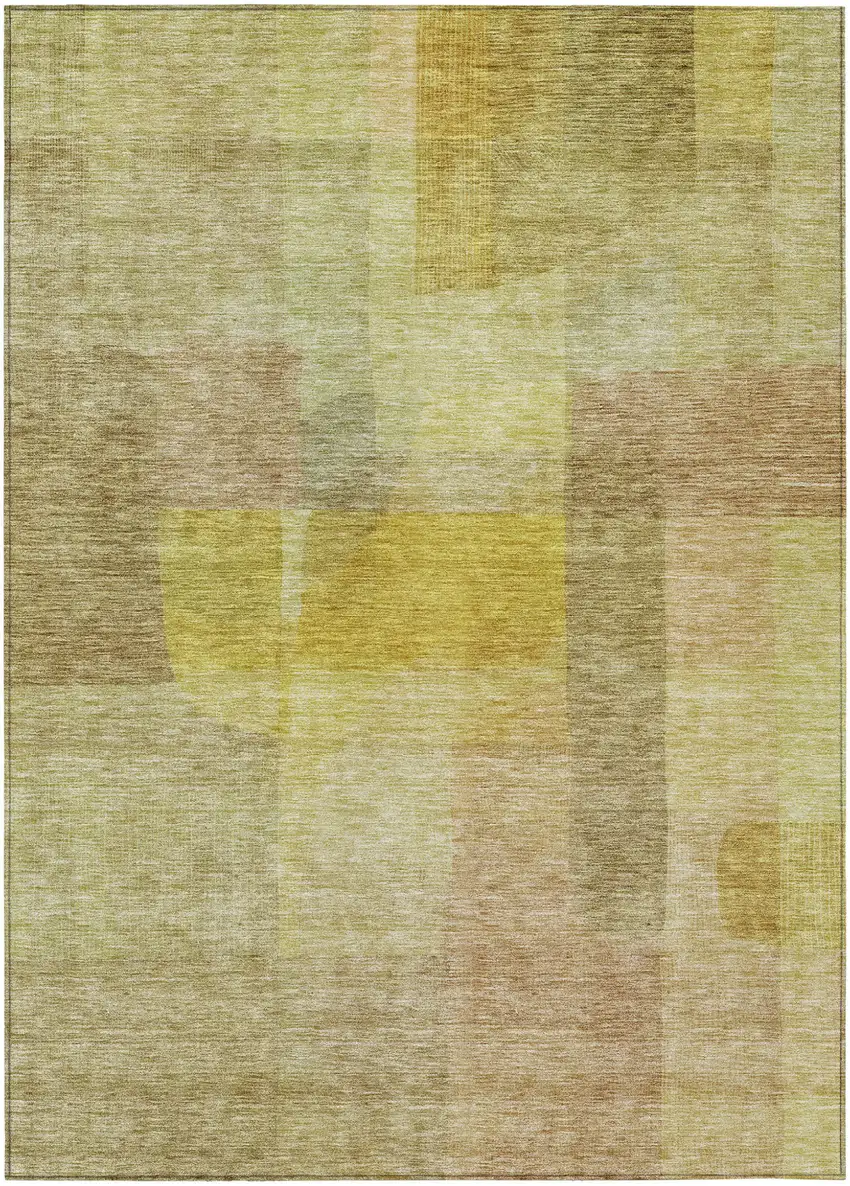 Gold Green And Brown Abstract Washable Indoor Outdoor Area Rug Photo 2