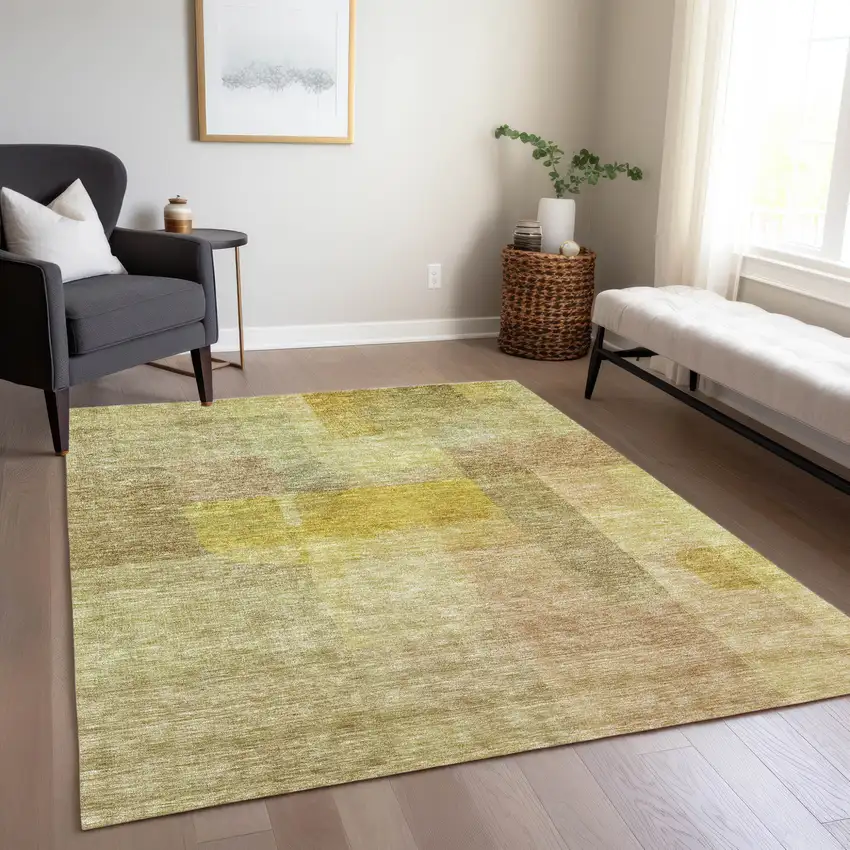 Gold Green And Brown Abstract Washable Indoor Outdoor Area Rug Photo 9