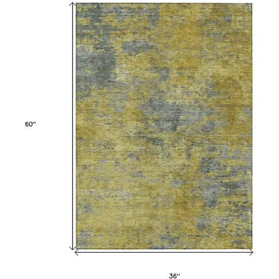 Gold Green And Gray Abstract Washable Indoor Outdoor Area Rug Photo 7