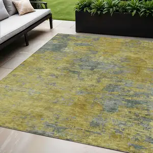 Photo of Gold Green And Gray Abstract Washable Indoor Outdoor Area Rug
