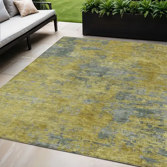 Gold Green And Gray Abstract Washable Indoor Outdoor Area Rug Photo 1
