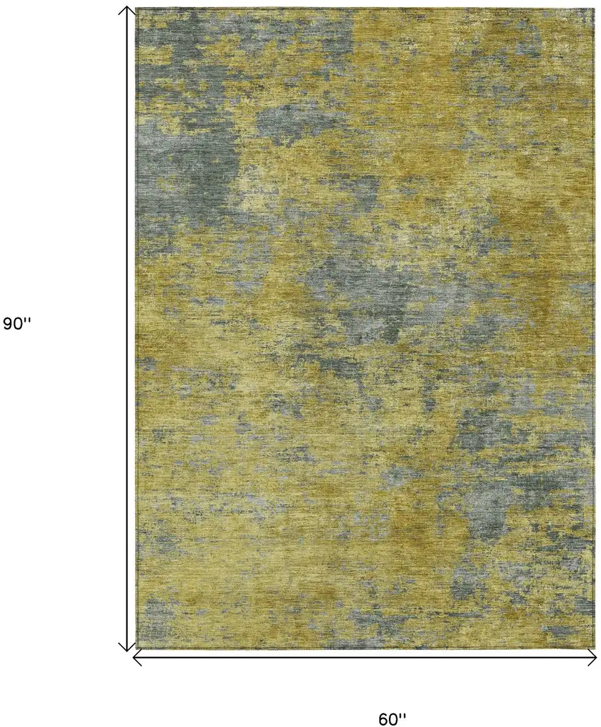 Gold Green And Gray Abstract Washable Indoor Outdoor Area Rug Photo 7