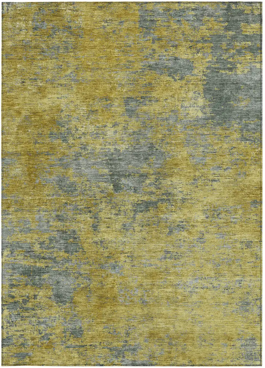 Gold Green And Gray Abstract Washable Indoor Outdoor Area Rug Photo 6