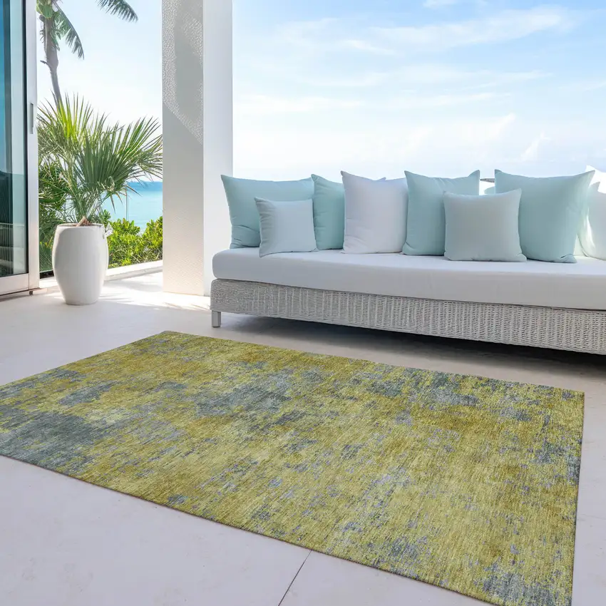Gold Green And Gray Abstract Washable Indoor Outdoor Area Rug Photo 7