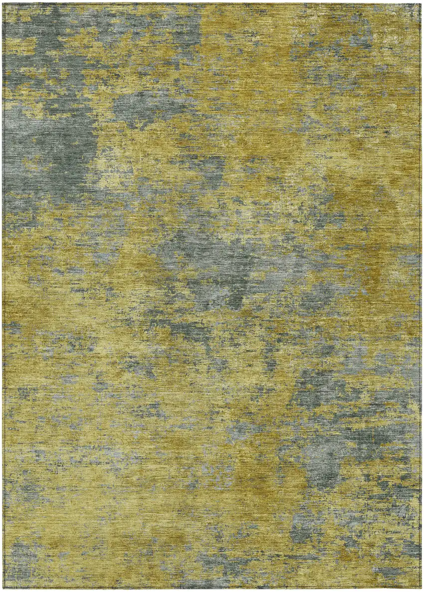 Gold Green And Gray Abstract Washable Indoor Outdoor Area Rug Photo 2