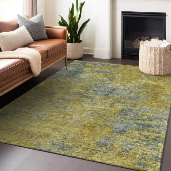 Gold Green And Gray Abstract Washable Indoor Outdoor Area Rug Photo 8