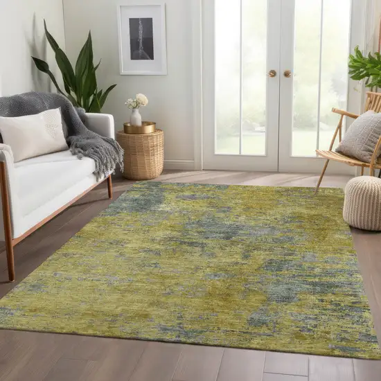 Gold Green And Gray Abstract Washable Indoor Outdoor Area Rug Photo 9