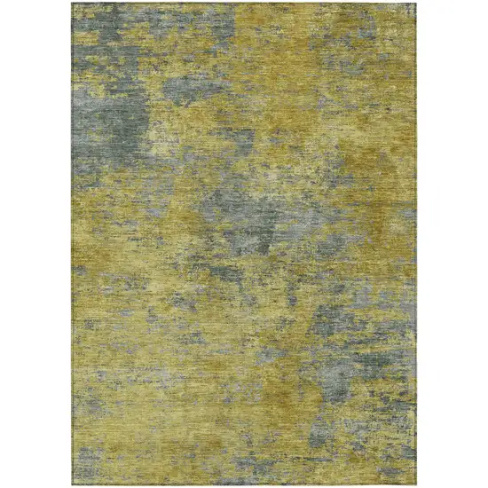 Gold Green And Gray Abstract Washable Indoor Outdoor Area Rug Photo 2