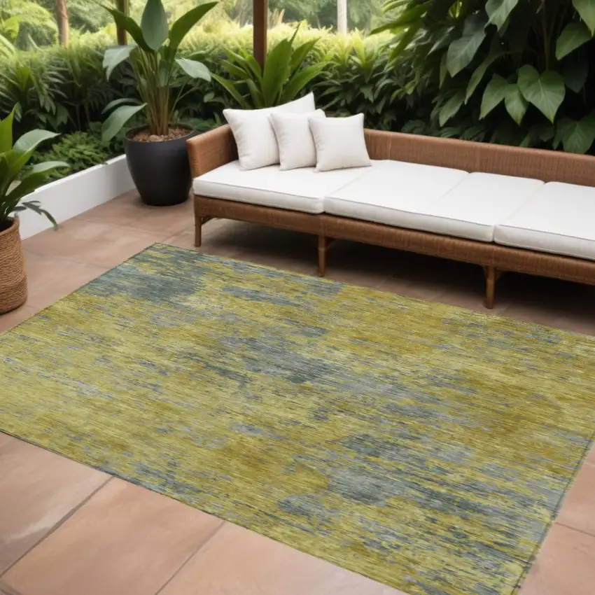 Gold Green And Gray Abstract Washable Indoor Outdoor Area Rug Photo 1