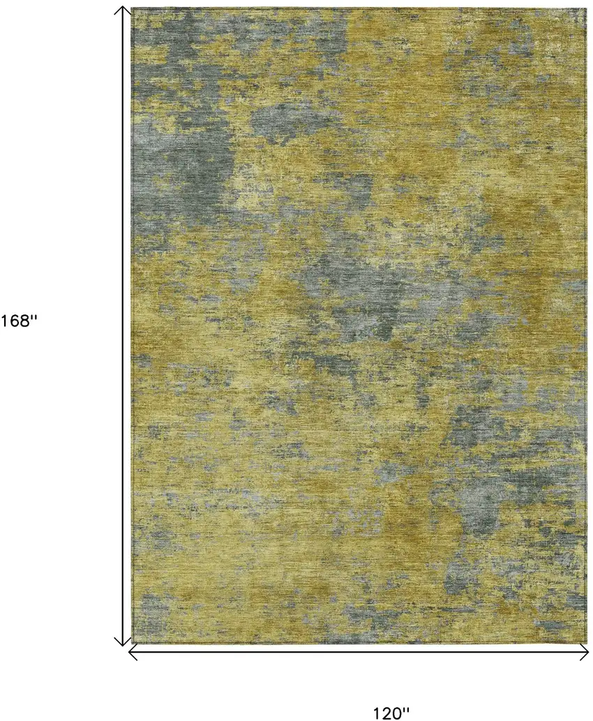 Gold Green And Gray Abstract Washable Indoor Outdoor Area Rug Photo 6