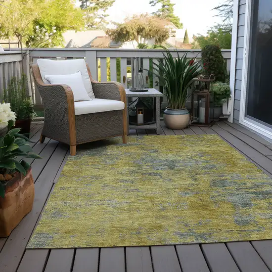Gold Green And Gray Abstract Washable Indoor Outdoor Area Rug Photo 9