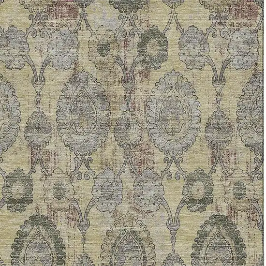 Gold Green And Gray Damask Washable Area Rug With UV Protection Photo 3
