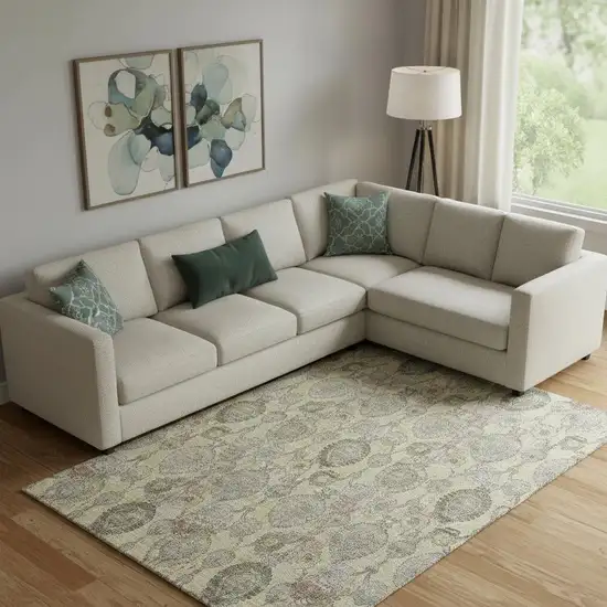 Gold Green And Gray Damask Washable Area Rug With UV Protection Photo 1