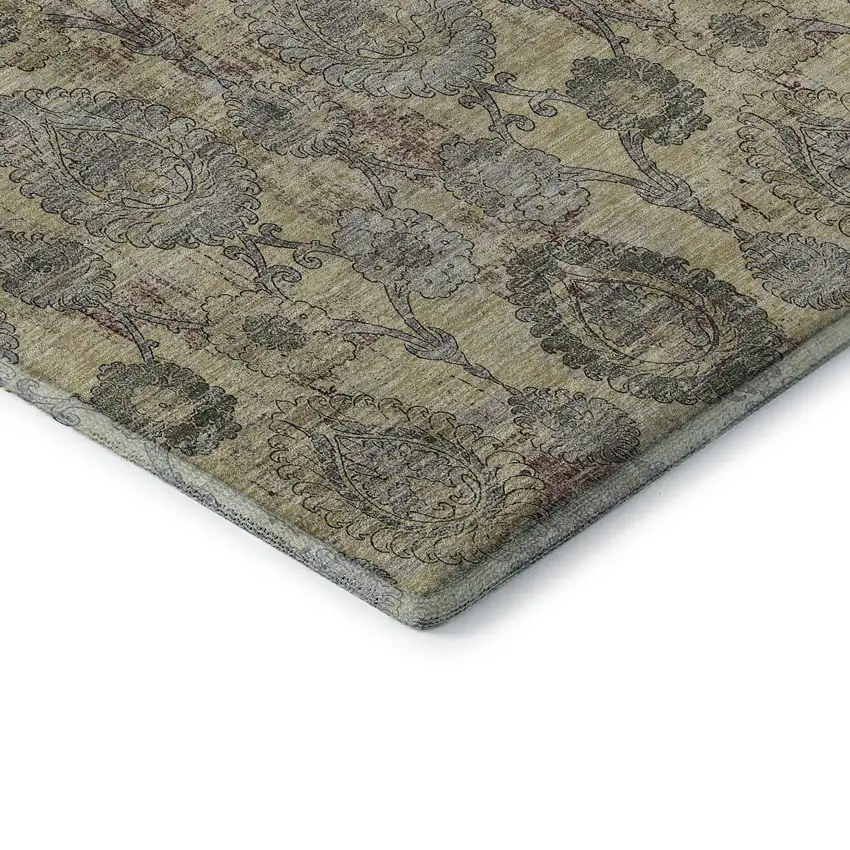 Gold Green And Gray Damask Washable Area Rug With UV Protection Photo 8