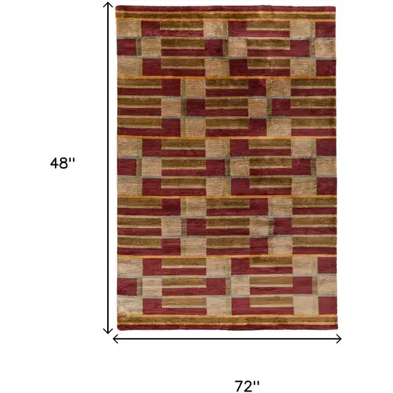 Gold Green And Red Striped Hand Knotted Area Rug Photo 8