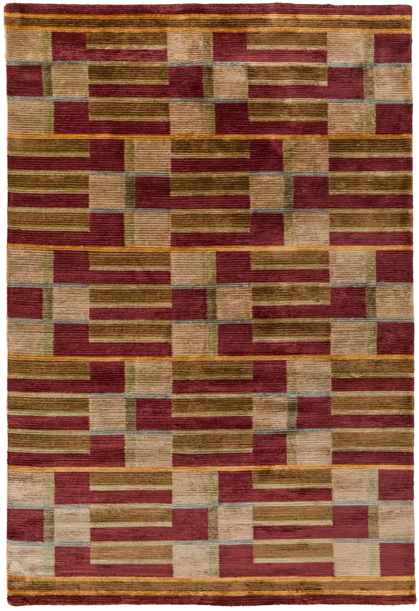 Gold Green And Red Striped Hand Knotted Area Rug Photo 2