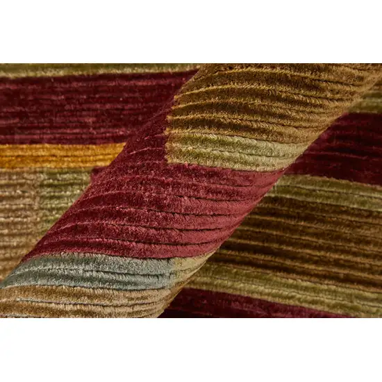 Gold Green And Red Striped Hand Knotted Area Rug Photo 4
