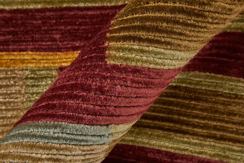 Gold Green And Red Striped Hand Knotted Area Rug Photo 4