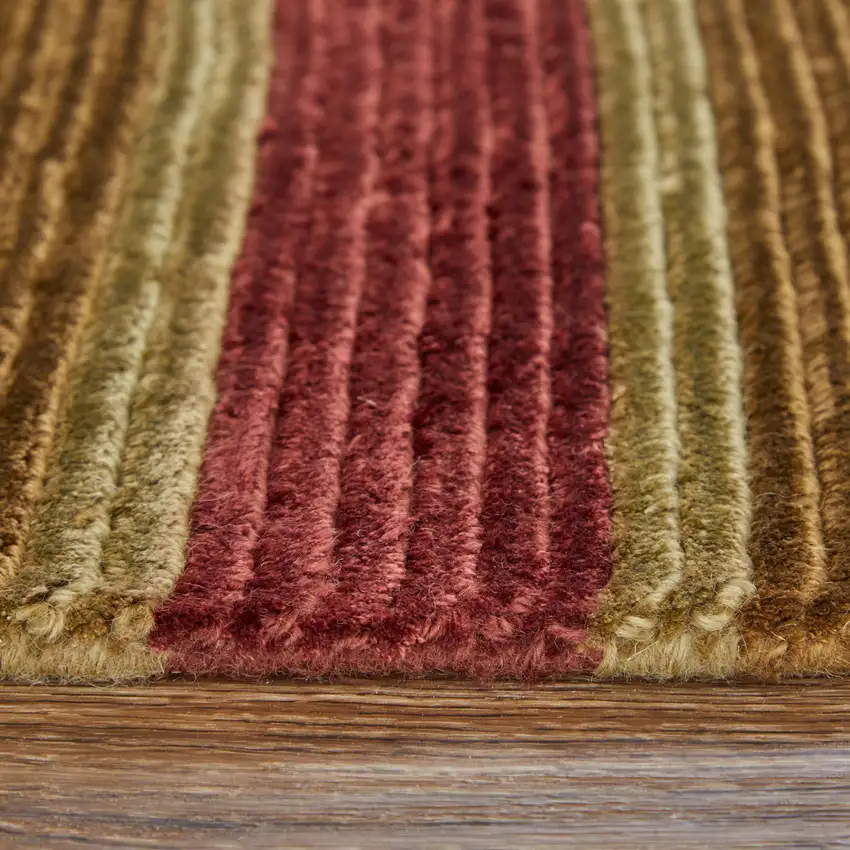 Gold Green And Red Striped Hand Knotted Area Rug Photo 7